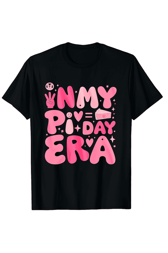 Retro Groovy In My Pi Day Era T-Shirt Pink Bubble Letter Math Teacher Gift Mathematics Science 3.14 Celebration Tee Unisex Adult Apparel