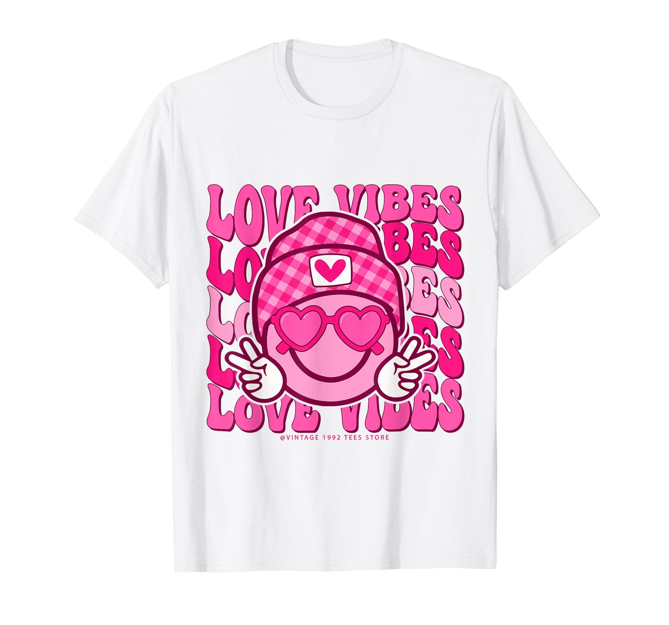 Retro Groovy LOVE Vibes Valentines Day Heart Eyes Happy Face TShirt