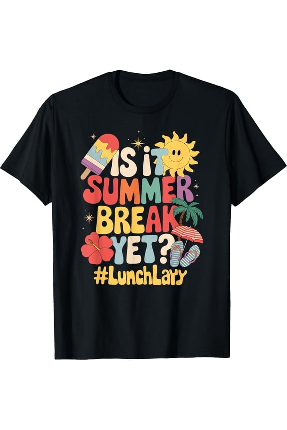 Retro Groovy Lunch Lady Summer Break Graphic Tee - Colorful School Staff Vacation T-Shirt - Funny Beach Vibes Apparel
