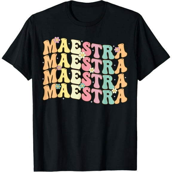 Retro Groovy Maestra Funny Spanish Teacher Bilingual Women T-Shirtmen and women can wear, black, white, gifts.S,M,L,XL,2XL,3XL,2205XL