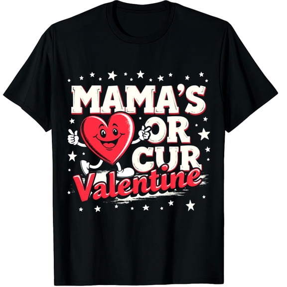 Retro Groovy Mama is My Valentine Cute Heart Graphic Black T-Shirt for Men and Women