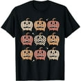 thumbnail image 1 of Retro Groovy Pumpkin Jack O Lantern Halloween Spooky Fall T-Shirt Black, 1 of 3