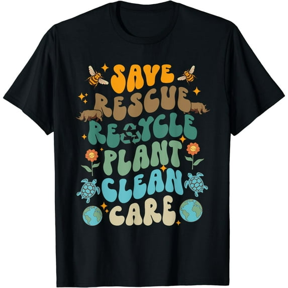 Retro Groovy Save Bees Rescue Animals Recycle Fun Earth Day T-Shirt