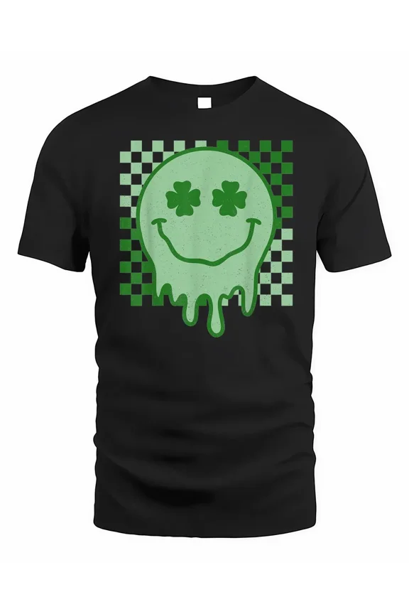 Retro Groovy St Patricks Day Hippie Smile Face Shamrock Shirt