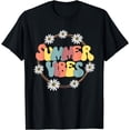 thumbnail image 1 of Retro Groovy Summer Vibes Sunflower Hello Summer Vacation T-Shirt, 1 of 4