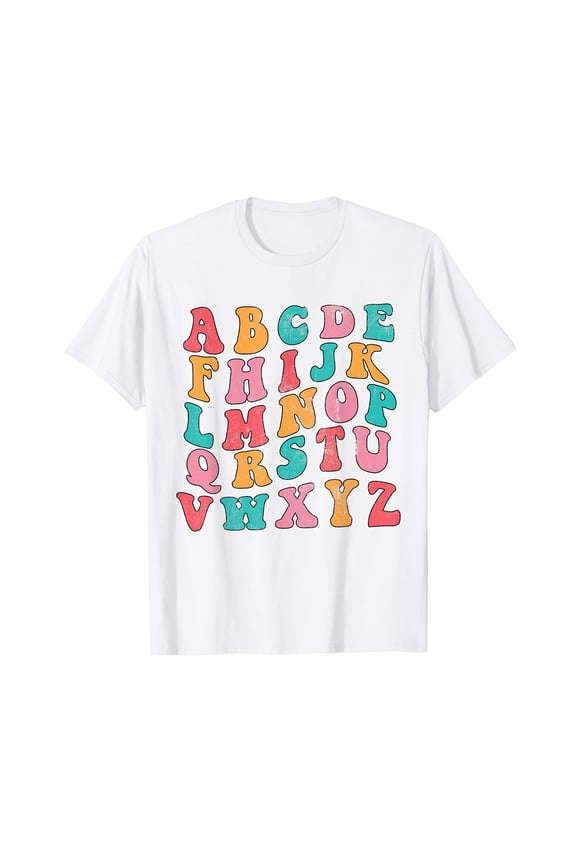 Retro Groovy Typographic Alphabet Letters ABCs learning T-Shirt