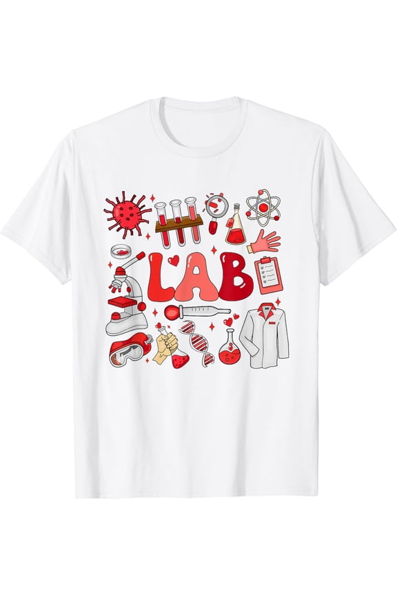Retro Groovy Valentines Lab Tech Medical Laboratory Science T-Shirt