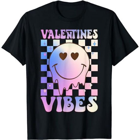 Retro Groovy Valentines Vibes Hippie Heart Funny Matching T-Shirt