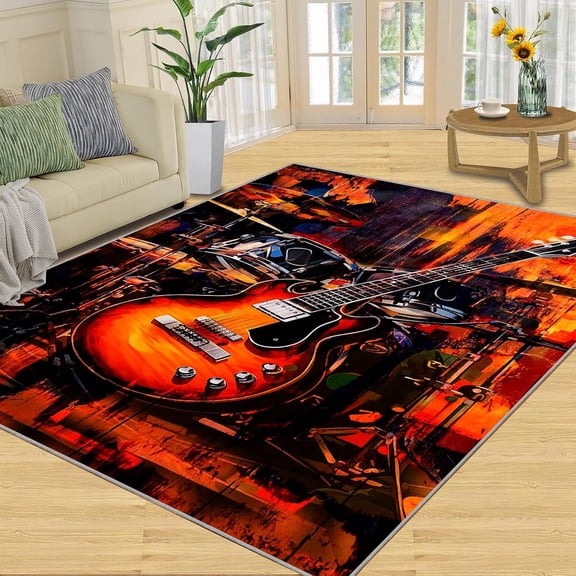 Retro Guitar Area Rug for Bedroom,Music Theme Indoor Carpet, Cozy Washable Non Slip Floor Mat for Apartment Dorm Studio Decor-2' x 3'