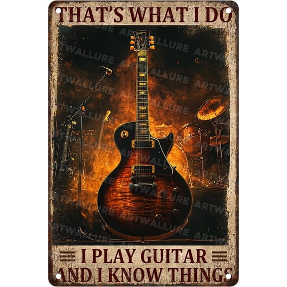 Retro Guitar Metal Tin Sign With Music Quote Rustic Wall Decor 8x12 Inch