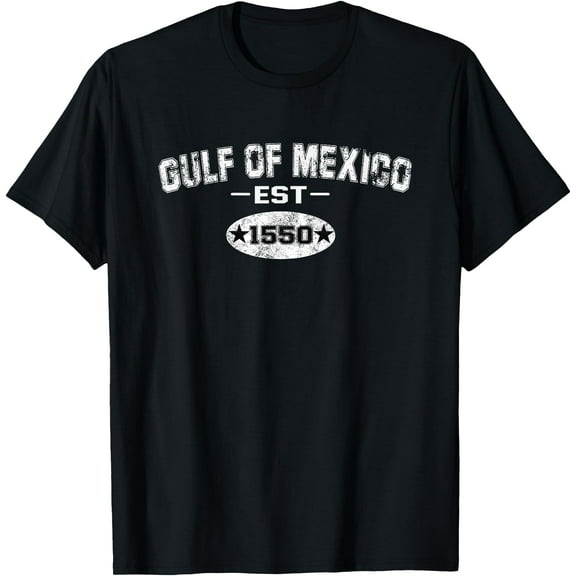 Retro Gulf of Mexico Est 1550 Mexican Flag T-Shirt,Black tee