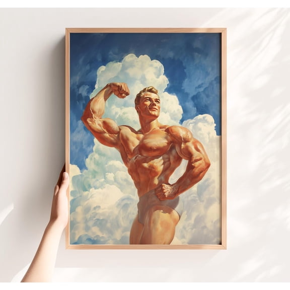 Retro Gym Bodybuilder Fitness Barbershop Wall Decoration, Unframed Canvas 24x36in