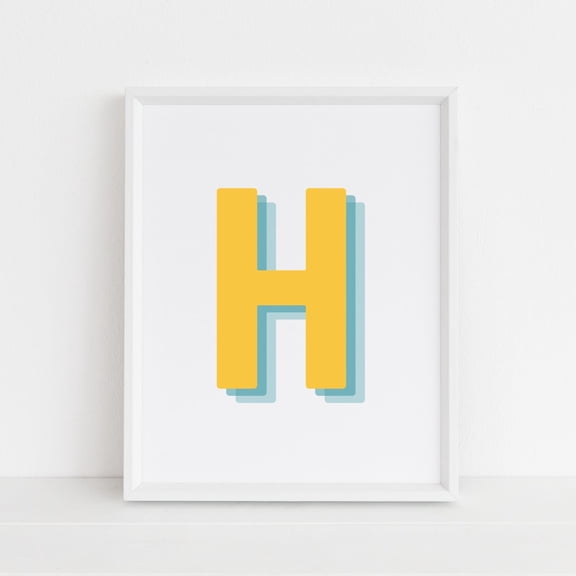 Retro H Letter Print Monogram Letter Print Alphabet Print Baby Initial Wall Print