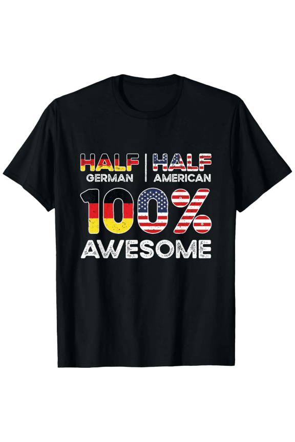 Retro Half German Half American 100% Awesome Heritage Pride T-Shirt Vintage Flag Graphic Tee for Men and Women