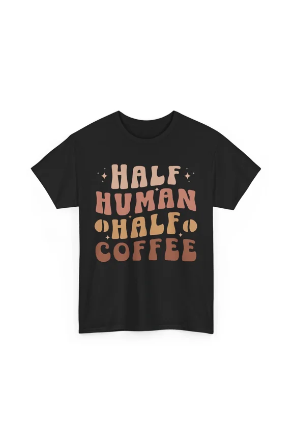 Retro Half Human Half Coffee Unisex T-Shirt Groovy Coffee Lover Gift, S-5XL