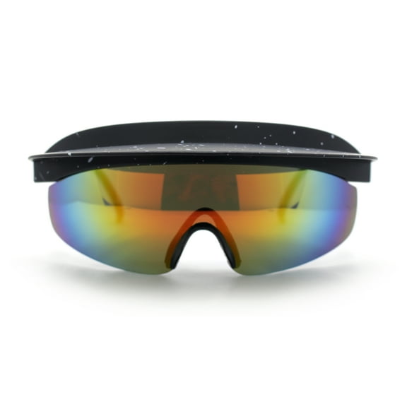 Retro Half Rim Visor Color Mirror Wrap Sport Oversized Plastic Sunglasses Black - Rainbow Mirror