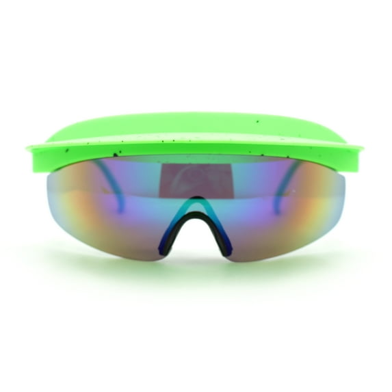Retro Half Rim Visor Color Mirror Wrap Sport Oversized Plastic Sunglasses Green - Teal Mirror