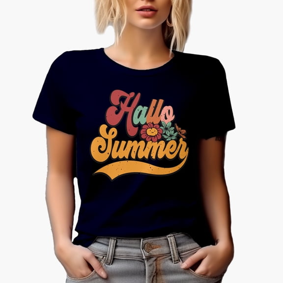 Retro Hallo Summer, Navy Blue T-Shirt, XL