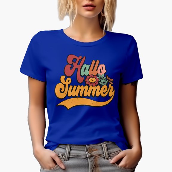 Retro Hallo Summer, Royal Blue T-Shirt, Large