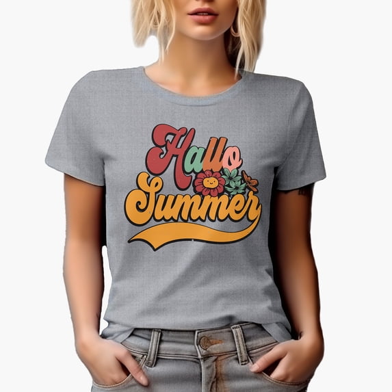 Retro Hallo Summer Typography, Heather Grey T-Shirt, 2XL