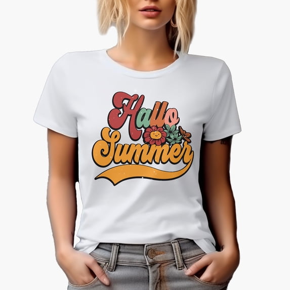 Retro Hallo Summer Typography, White T-Shirt, Small