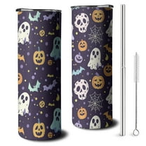 Retro Halloween 20oz Skinny Tumbler - Black Cat Pumpkin Art Triple Insulated Stainless Steel Mug