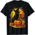 thumbnail image 1 of Retro Halloween Black Cat Witch and Pumpkin Unisex T-Shirt, 1 of 4