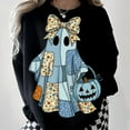 thumbnail image 1 of Retro Halloween Blue Denim Ghost Shirt, Trendy Patchwork Spooky Ghost Shirt, Cute Boo Ghost Coquette Sweatshirt, Fall Pumpkin Shirt, Spooky Season Shirt, 1 of 5