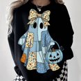 thumbnail image 1 of Retro Halloween Blue Denim Ghost Shirt, Trendy Patchwork Spooky Ghost Shirt, Cute Boo Ghost Coquette Sweatshirt, Fall Pumpkin Shirt, Spooky Season Shirt, 1 of 5