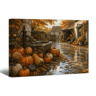 Retro Halloween Canvas Wall Art Rustic Pumpkin Autumn Garden Prints, Warm Harvest Artwork Paintings for Living Room Bedroom Dining Room Home Wall Decor