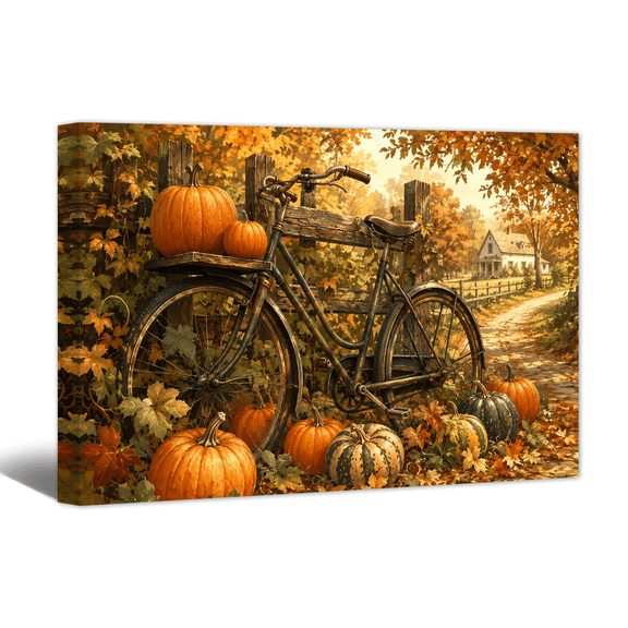 Retro Halloween Canvas Wall Art Rustic Pumpkin Autumn Garden Prints, Warm Harvest Artwork Paintings for Living Room Bedroom Dining Room Home Wall Decor