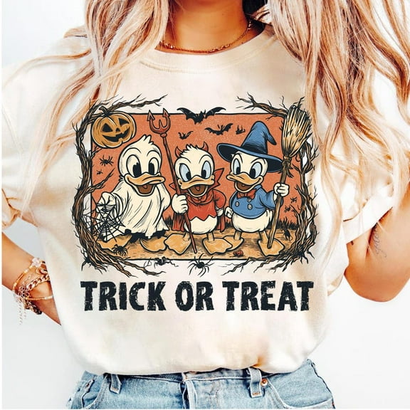 Retro Halloween Cartoon Little Duck Character Shirt, Trick Or Treat Shirt, Trendy Horror Halloween Shirt, Halloween Spooky Friends Movies Shirt