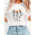 thumbnail image 1 of Retro Halloween Casual Tops Dancing Pumpkin Skeletons Graphic Tees Short Sleeve Funny T-shirts for Womens Daily Outfits Cotton Shirts White,XL, 1 of 6