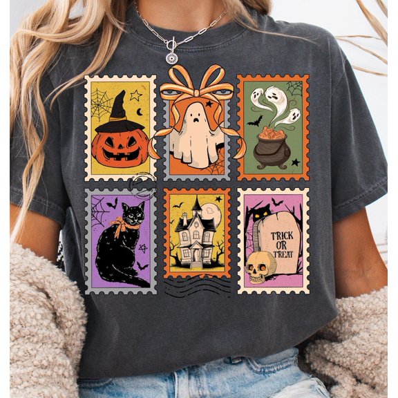 Retro Halloween Cat Ghost T-Shirt, Girly Halloween T-Shirt, Fall T-Shirt, Halloween T-Shirt, Spooky Season T-Shirt, Pumpkin Halloween, Spooky Mama T-Shirt