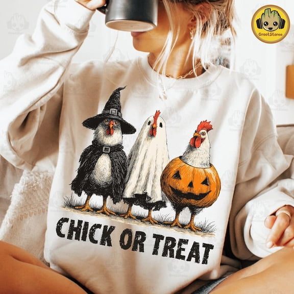 Retro Halloween Chicken Sweatshirt, Chick Or Treat Sweatshirt, Funny Spooky Chicken Sweatshirt, Trendy Halloween Shirt, Spooky Season Sweatshirt, Pumpkin Sweatshirt