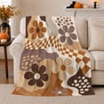 thumbnail image 1 of Retro Halloween Fall Floral Amoeba Shapes Checkerboard Pumpkin, Festive Pet Portrait Pattern, Warm Flannel Blanket for Living Room and Bedroom, Cat Lovers Halloween Gift, Pet Lover Home Decor, 1 of 9