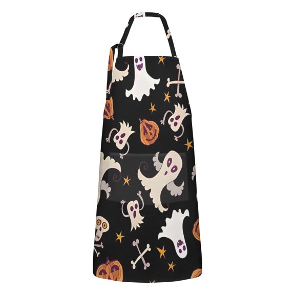 Retro Halloween Ghost Apron-Garden Aprons for Women with Pockets-Cotton Linen Waterproof Kitchen Cooking Gardening Aprons Adjustable for Kitchen,Cooking,BBQ and Salon 32"x27"