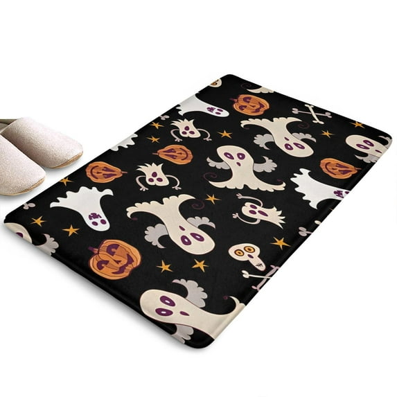 Retro Halloween Ghost Pattern Flannel Non Slip Door Rugs,Washable Door Mats Indoor,Decorative Door Mats,Dirt-Resistant and Absorbent Doormat for Entrance,Bedroom,Kitchen,Bathroom,23.5x16in(60x40cm)