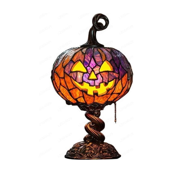Retro Halloween Glass Night Light Desktop Luminaria Skull Colored Glass Warm Light Metal Base Vintage Holiday Decorative Lamp