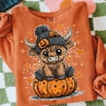 thumbnail image 1 of Retro Halloween Highland Cow Sweatshirt, Moo I Mean Boo Sweatshirt, Funny Fall Pumpkin Cow Sweatshirt, Trendy Cute Highland Cow Shirt, Trick Or Treat Sweatshirt, 1 of 5