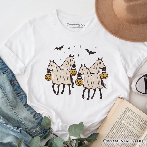 Retro Halloween Horse Ghosts T-Shirt, Cute Western Tee with Spooky Vibes