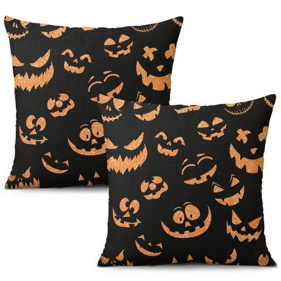 Retro Halloween Linen Pillow Covers Set - Horror Themed Artwork Throw Pillow Covers Set of 2 20x20 inch throw pillow case Halloween gifts to friends,family