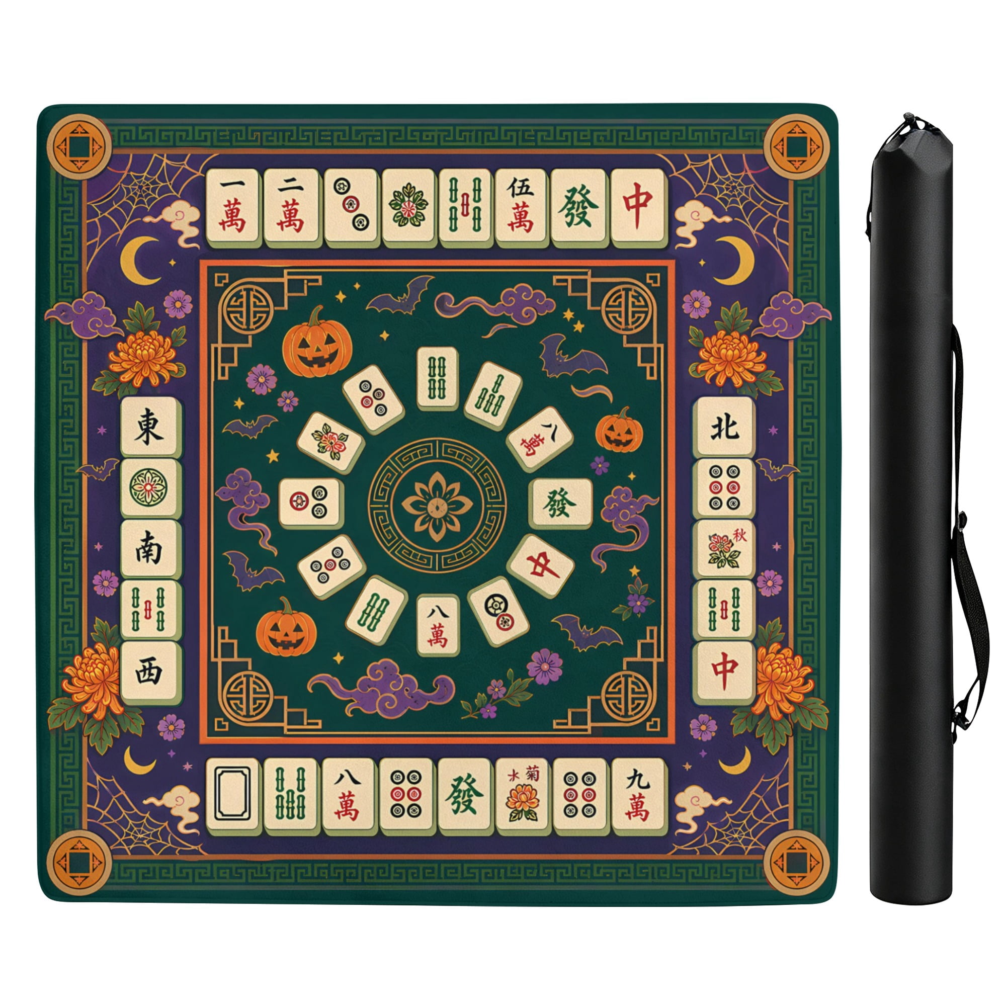 Retro Halloween Mahjong Table Mat, 33 x 33 Inch Non‑Slip Noise ...