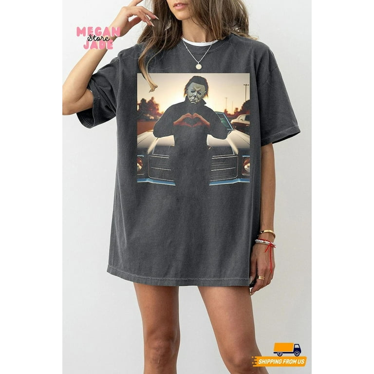 Retro Halloween Michael Myers Heart Hands Graphic Shirt, Funny
