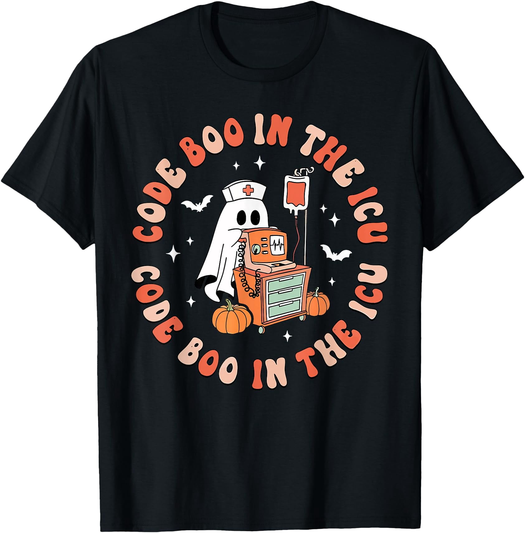 Code Boo Costume Retro Halloween Micu Sicu RN Nurse Ghost Code Boo in The ICU T-Shirt ...