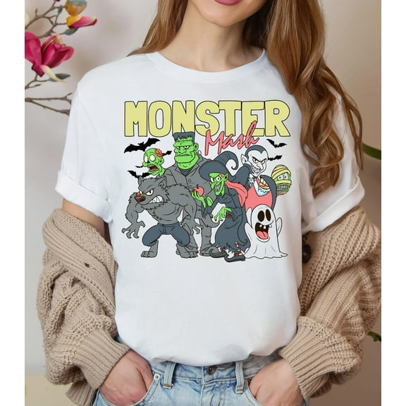 Retro Halloween Monster Mash Graphic Tee - Oversized Fall Shirt
