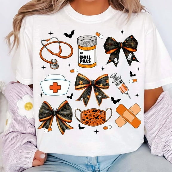 Retro Halloween Nurse Shirt, Preppy Halloween Shirt, Nursing Shirt, Happy Halloween Shirt, Nicu Rn Cna, Funny Nurse Shirt, Coquette Nurse Shirt