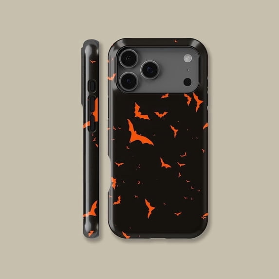 Retro Halloween Orange Bat Tough Phone Case, Spooky Seasonal Pattern ...