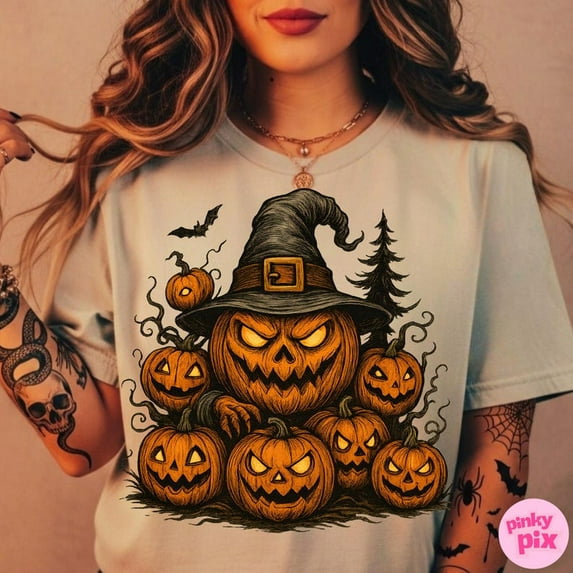 Retro Halloween Pumpkin Shirt, Pumpkin T-shirt, Halloween Shirt, Spooky Season Shirt, Vintage Witch Hat Pumpkin Shirt TH090630