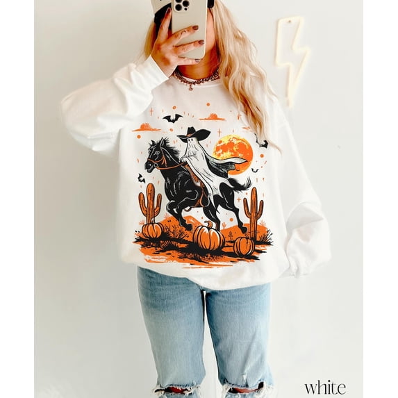 Retro Halloween Spooky Season Sweatshirt Trendy Ghost Sweatshirt